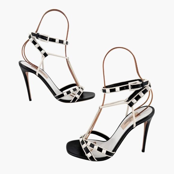 Valentino Garavani Free Rockstud Sandals EU 36 US 6 Two Tone Black High Heel - Picture 8 of 13